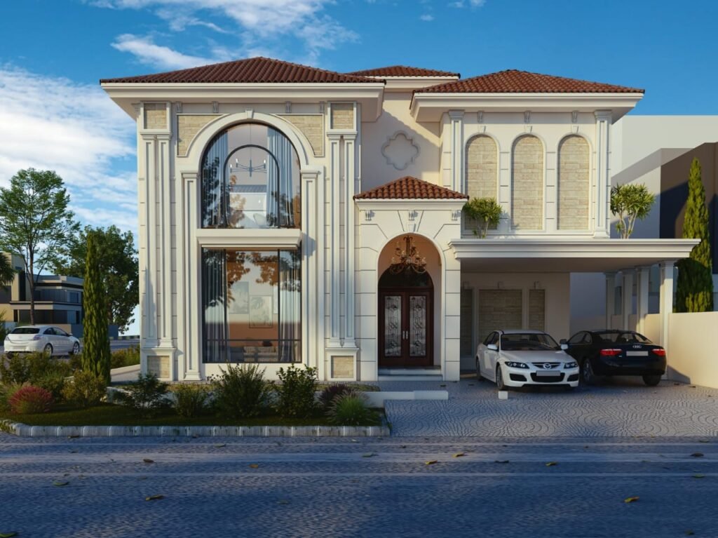 Modern architectural exterior with sustainable design elements