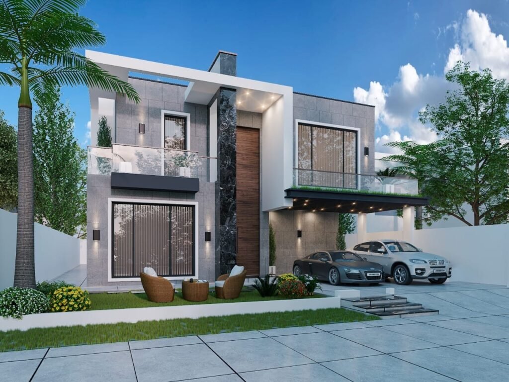 Photorealistic 3D rendering of modern house design