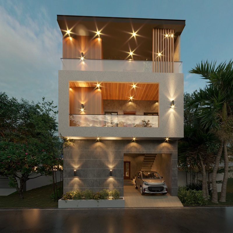 Creative exterior design with well-planned outdoor environment and lighting