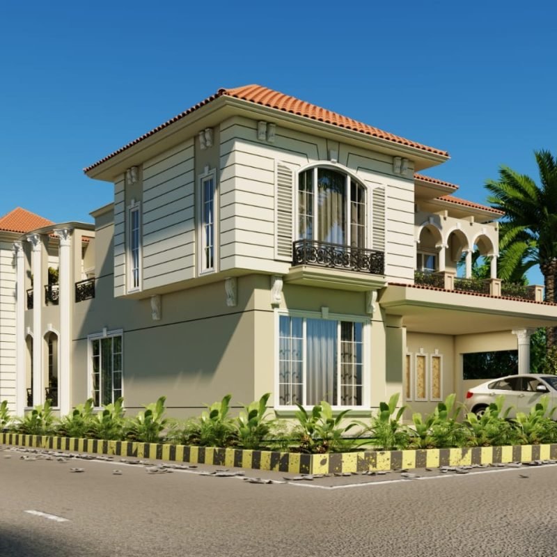 Modern exterior design with stylish façade and landscape planning