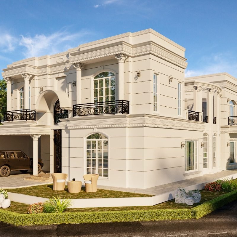 Minimalist exterior design with clean lines and smart outdoor space